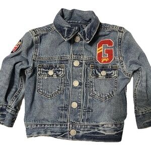 GAP‎ Baby Denim Jean Jacket size 18-24 Months Embroidered Patches Snaps